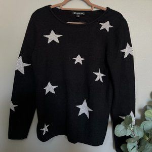 INC Black Pullover Sweater with Silver Metallic Stars